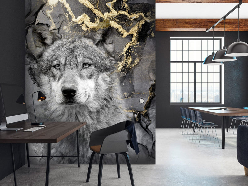 Wall Murals - Wolf on grey and gold background, 142807 G-ART