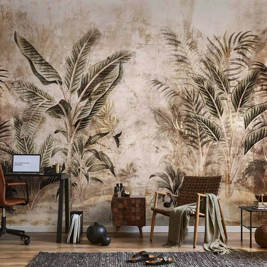 Fototapetes - vintāžas palmur lapas uz brūna fona - 146368 G-ART