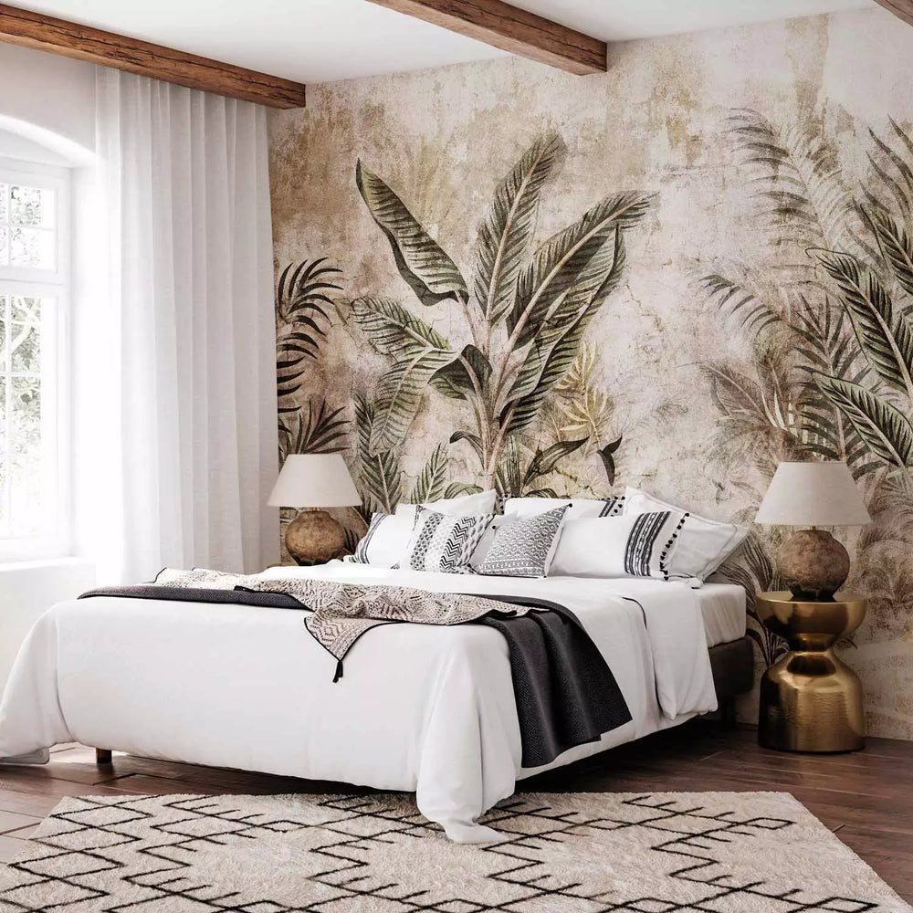 Fototapetes - vintāžas palmur lapas uz brūna fona - 146368 G-ART