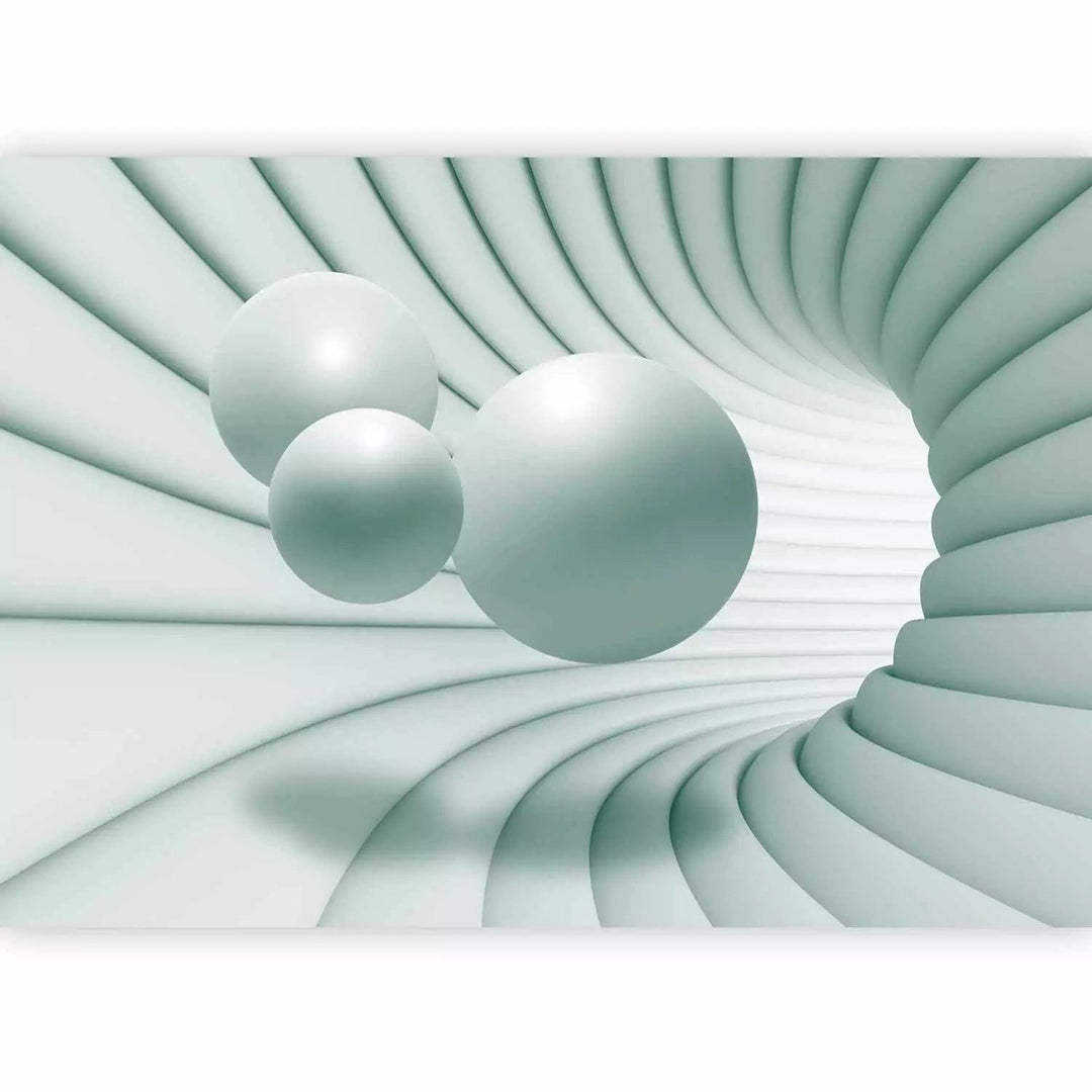 3D Fototapetes - Gaismu piparmētru tunelis ar trim sfērām, 3D ilūzija G-ART