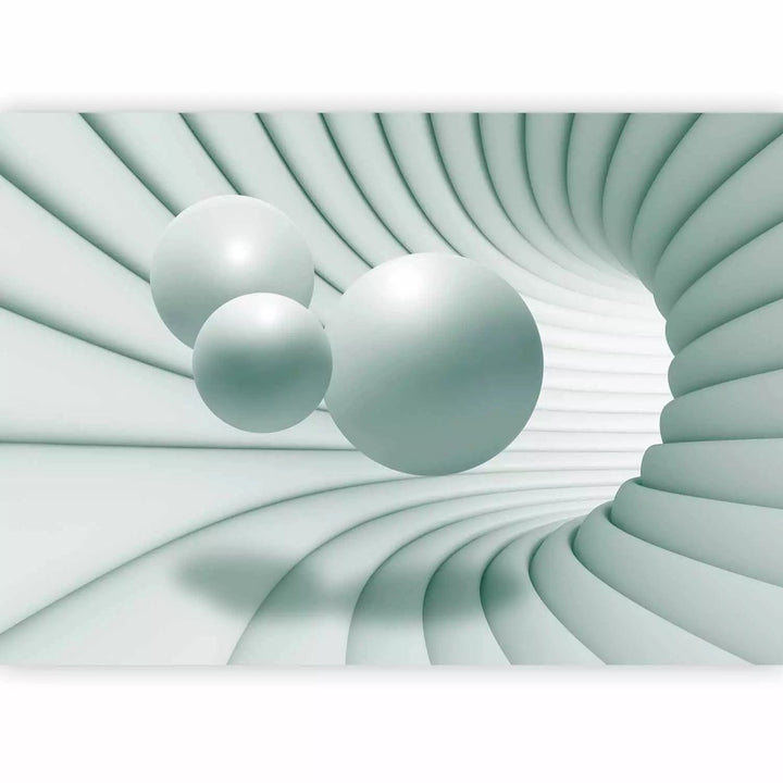 3D Fototapetes - Gaismu piparmētru tunelis ar trim sfērām, 3D ilūzija G-ART