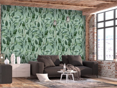 Wall Murals - Green leaves on green background, 137294 G-ART