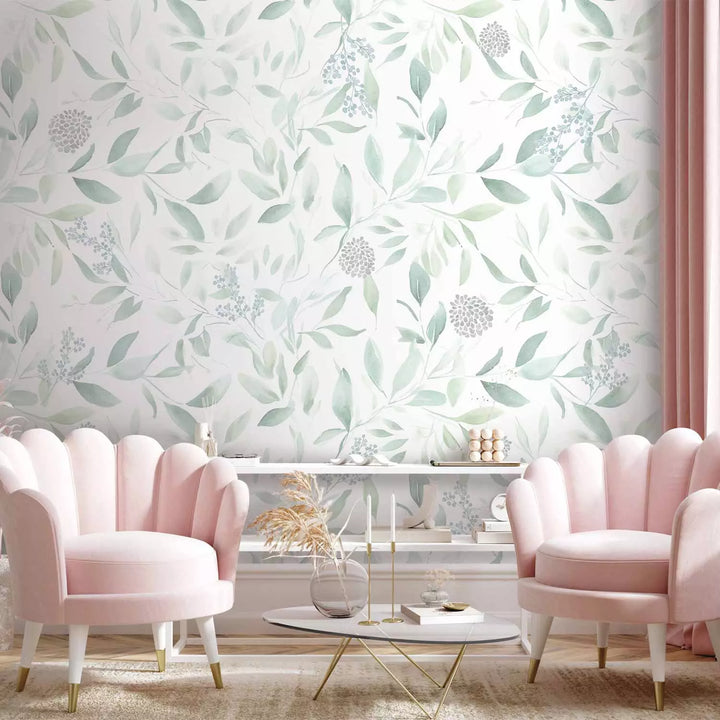 Fototapetes ar lapām - Zaļas lapas, kas virpuļo vieglā brīzē G-ART