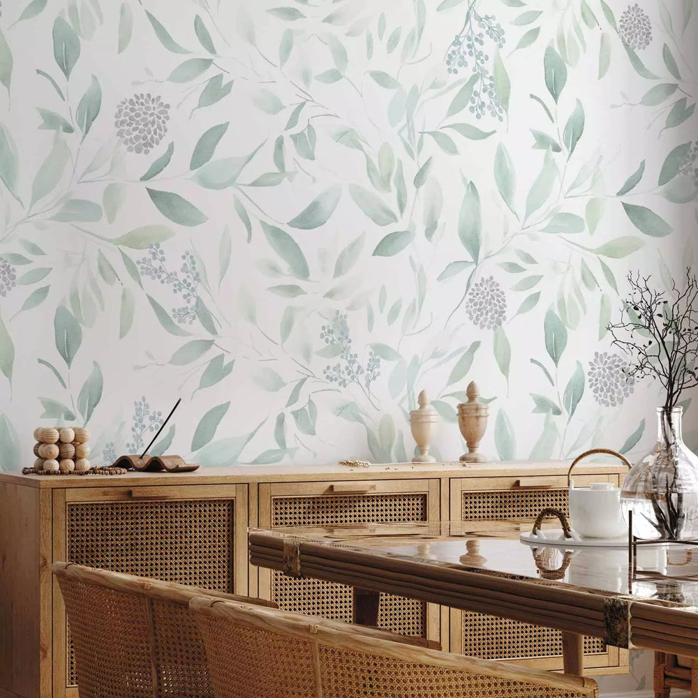 Fototapetes ar lapām - Zaļas lapas, kas virpuļo vieglā brīzē G-ART