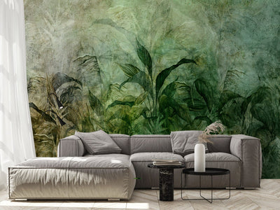 Wall Murals Green shades with tropical leaves - Green Mist, 143038 G-ART