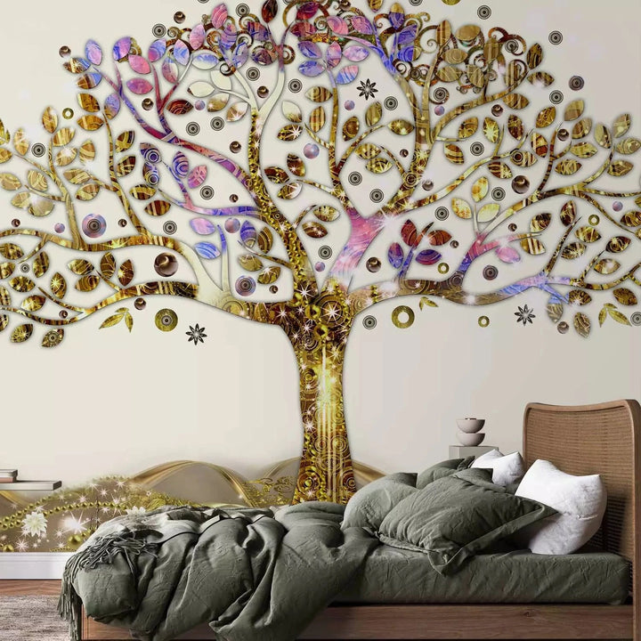 Fototapetes - zelta koks pļavā Gustava Klimta stilā, zeltā krāsā G-ART