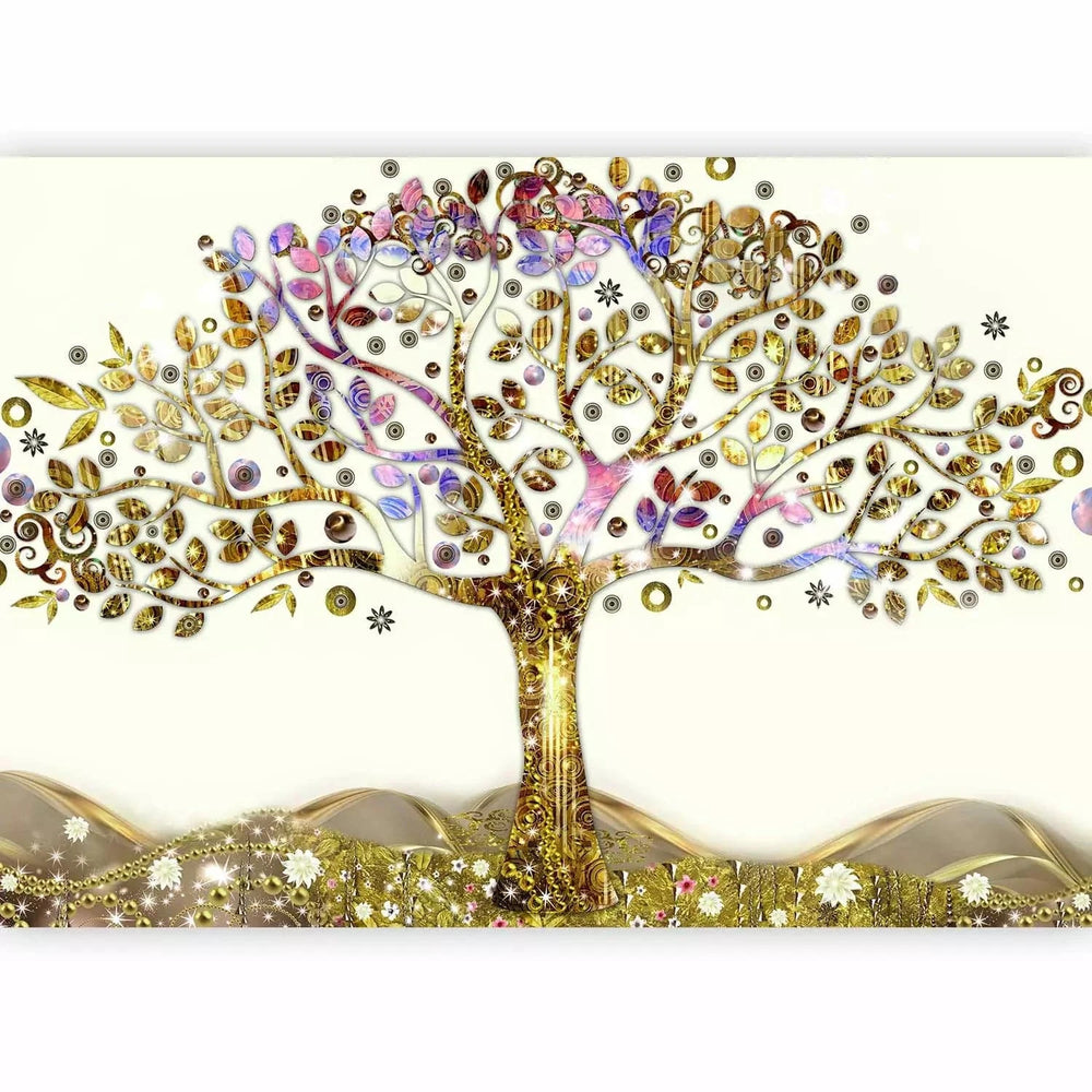 Fototapetes - zelta koks pļavā Gustava Klimta stilā, zeltā krāsā G-ART
