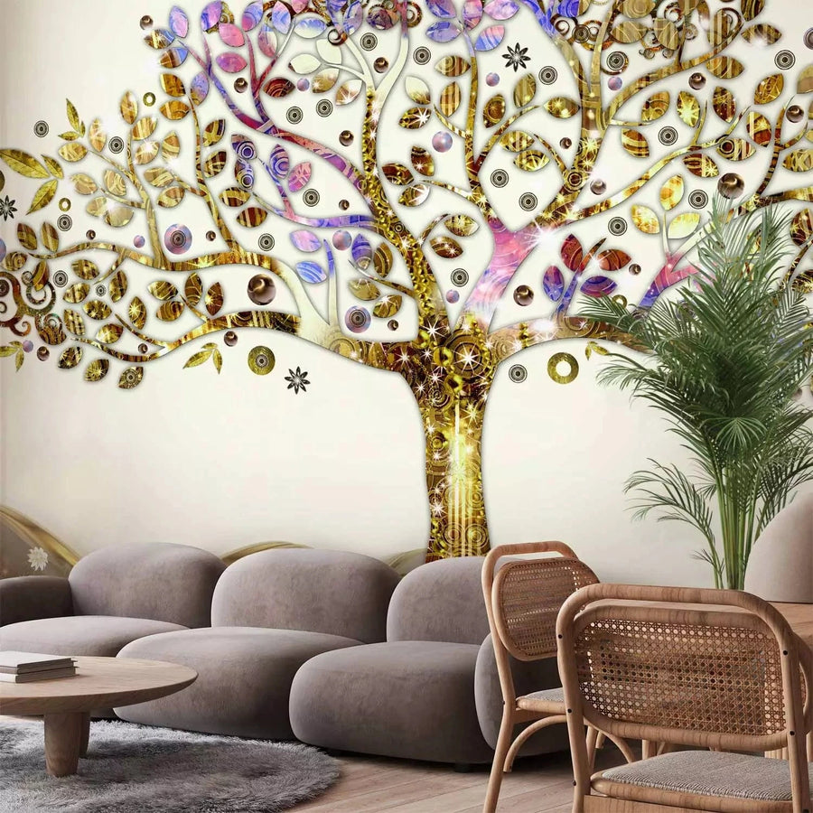 Fototapetes - zelta koks pļavā Gustava Klimta stilā, zeltā krāsā G-ART