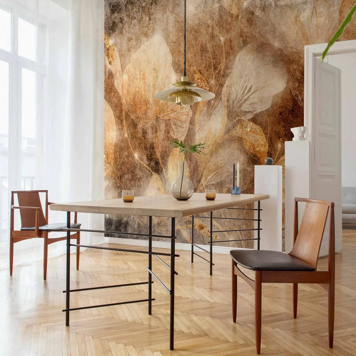 Fototapetes - Zelta pušķis uz smilšbrūna fona, vintāžas fons G-ART