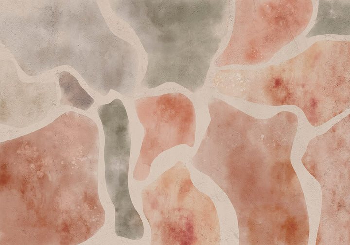 Abstrakti valokuvatapetti, jossa on suuria, orgaanisia muotoja terrakottan sävyissä Tapetenshop.lv