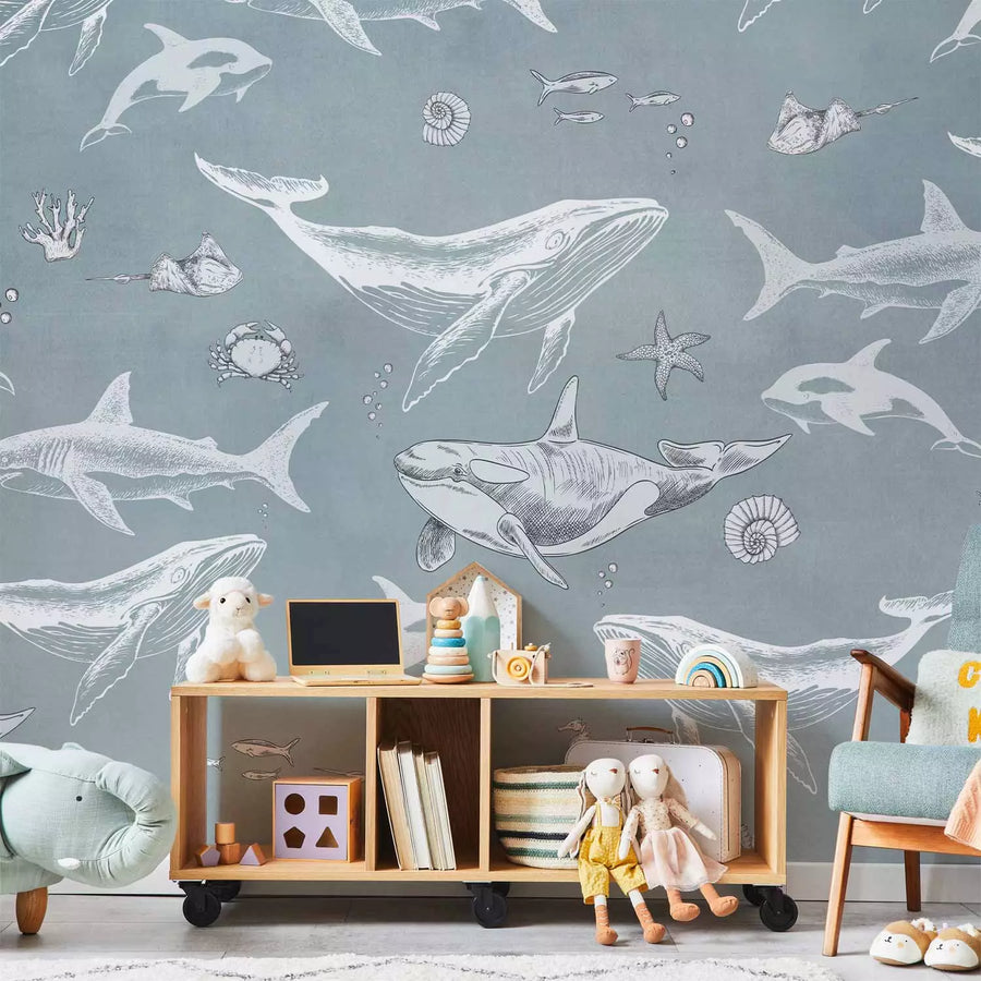 Fototapetes bērniem -  Zemūdens pasaule uz zila fona, 149200 G-ART