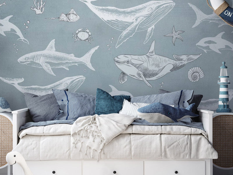 Wall Murals -Underwater world on blue background, 149200 G-ART