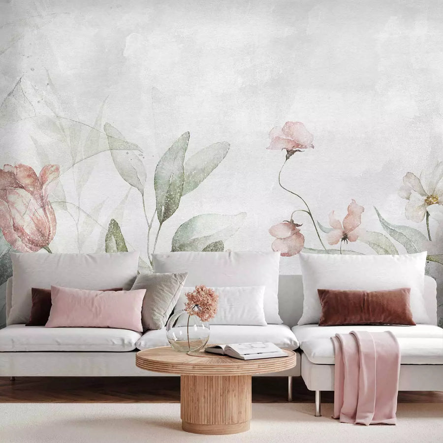 Fototapetes - Ziedi uz pasteļa zaļa fona - izgatavošana G-ART