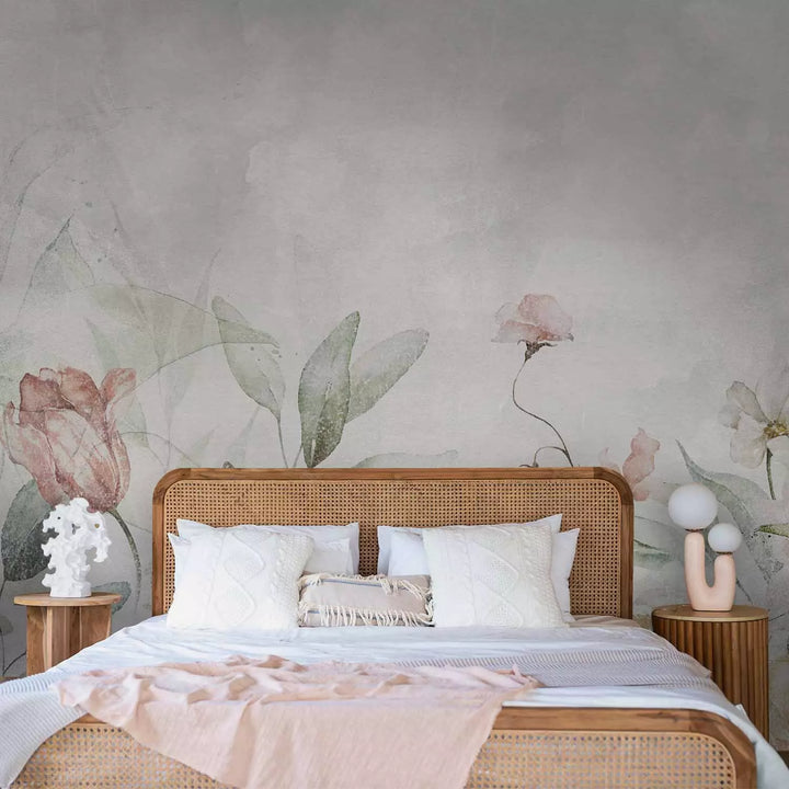 Fototapetes - Ziedi uz pasteļa zaļa fona - izgatavošana G-ART