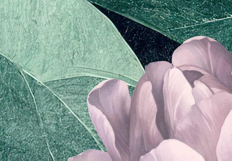 Fototapetes - Ziedi uz staltu lapu fona zaļā tonī, 151288 G-ART