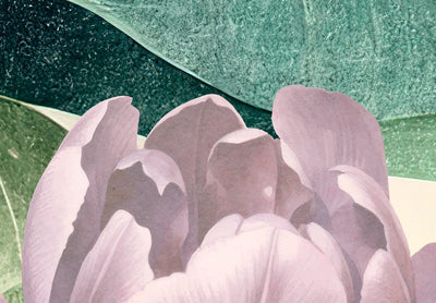 Fototapetes - Ziedi uz staltu lapu fona zaļā tonī, 151288 G-ART