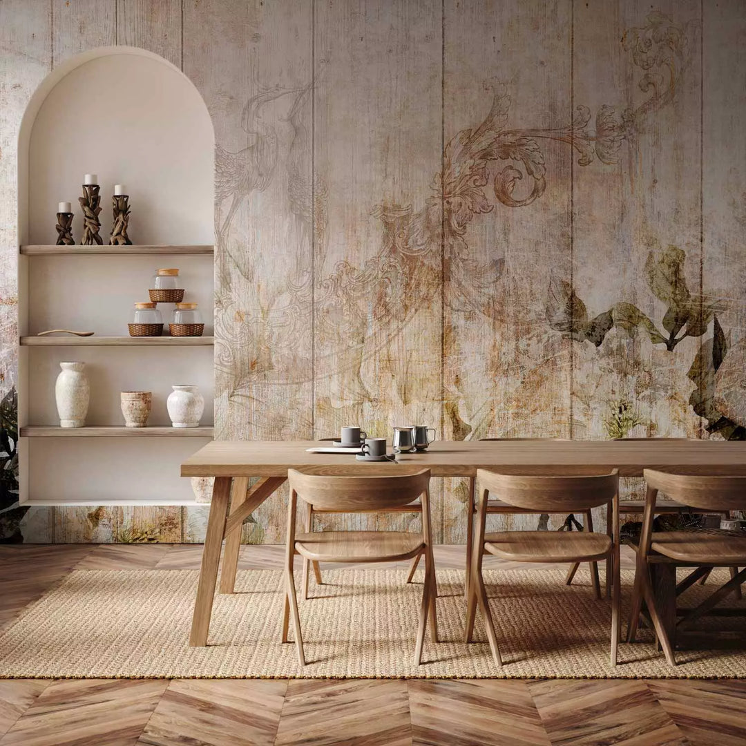 Fototapetes - ziedi uz vintāžas stila teksturēta fona, bēšā, 143756 G-ART