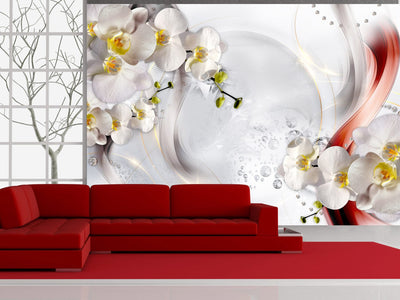 Fototapetes - ziedu kompozīcija uz balta fona ar viļņiem, 132223 G-ART