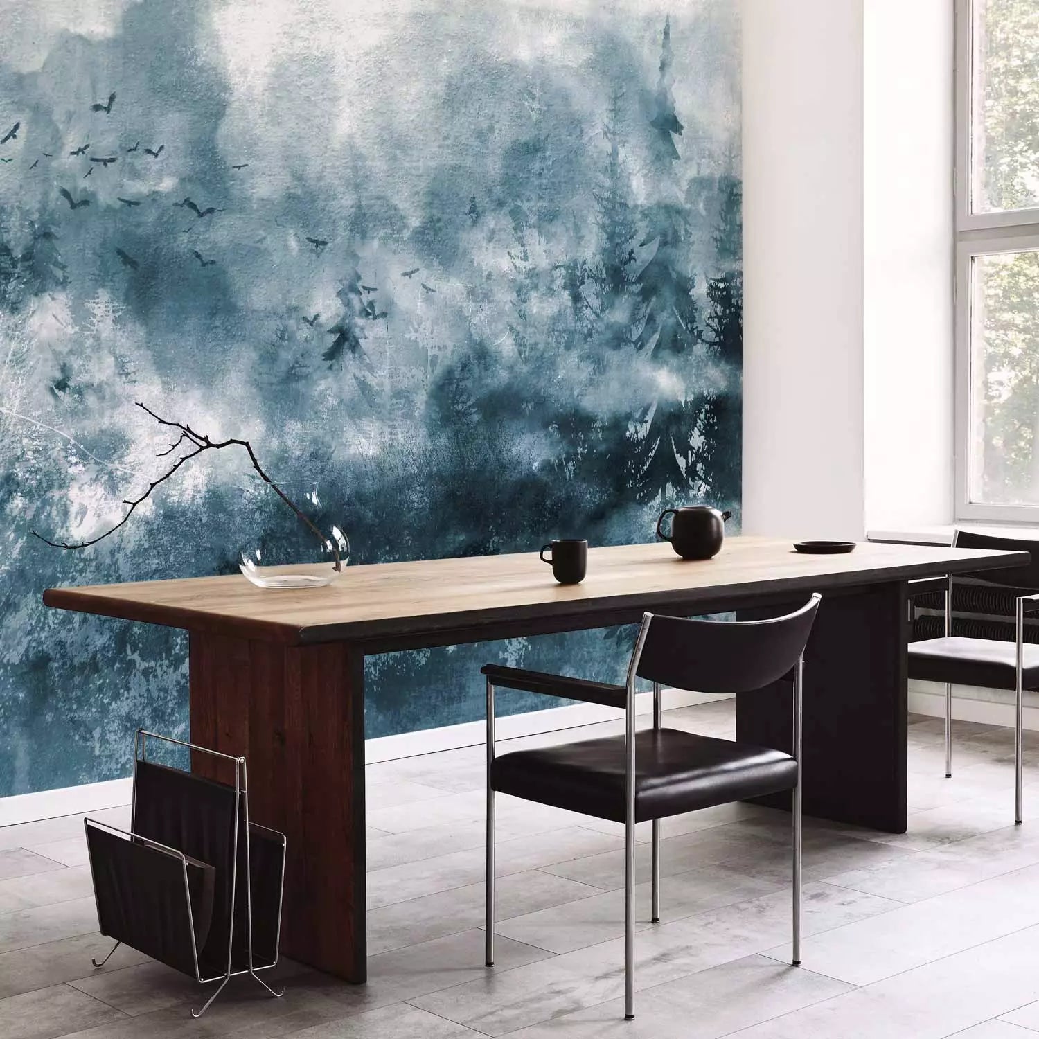 Fototapetes- zila ainava ar putniem uz teksturēta fona - 143769 G-ART