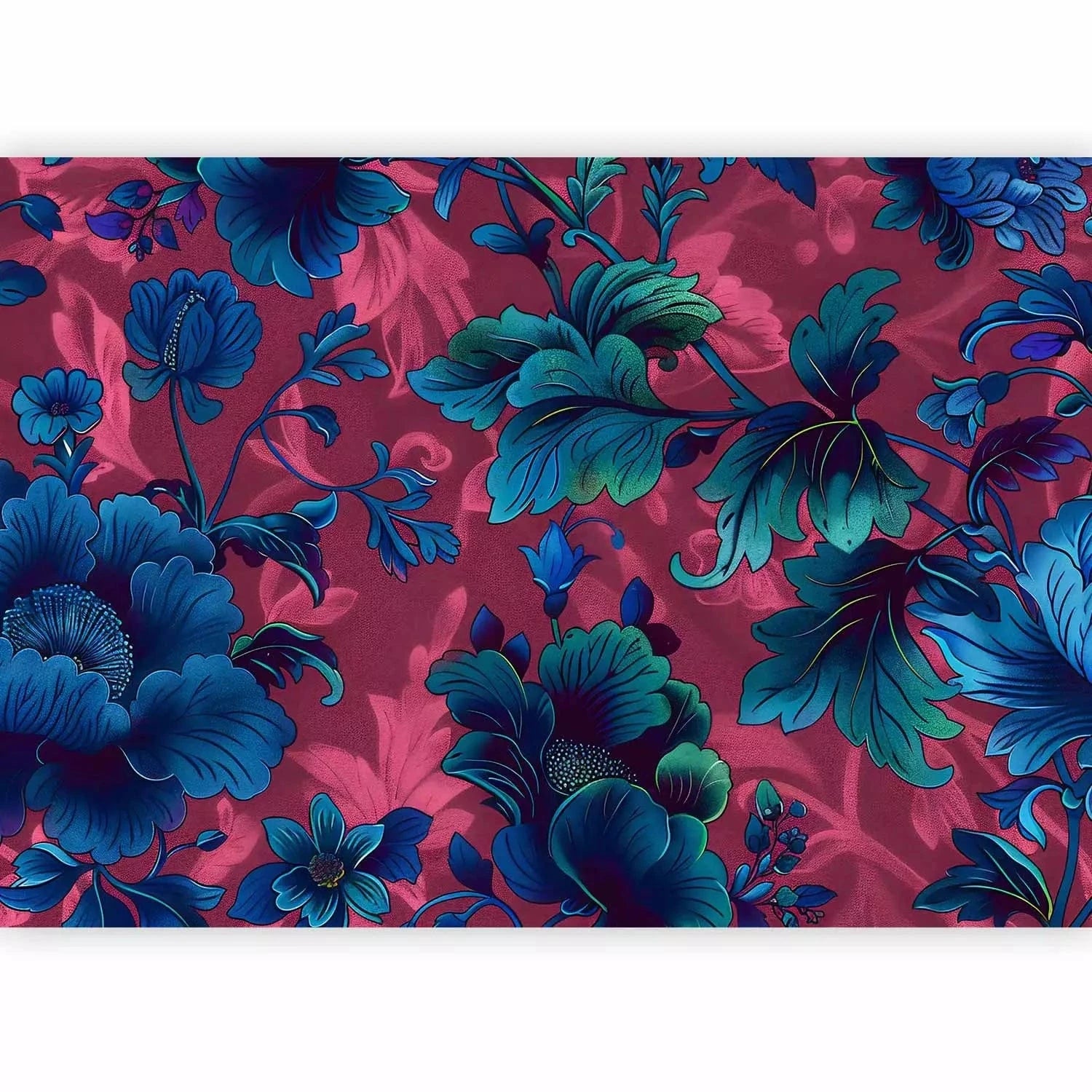 Fototapetes - Zilas puķes - eleganti ziedu motīvi uz bordo fona, košas G-ART