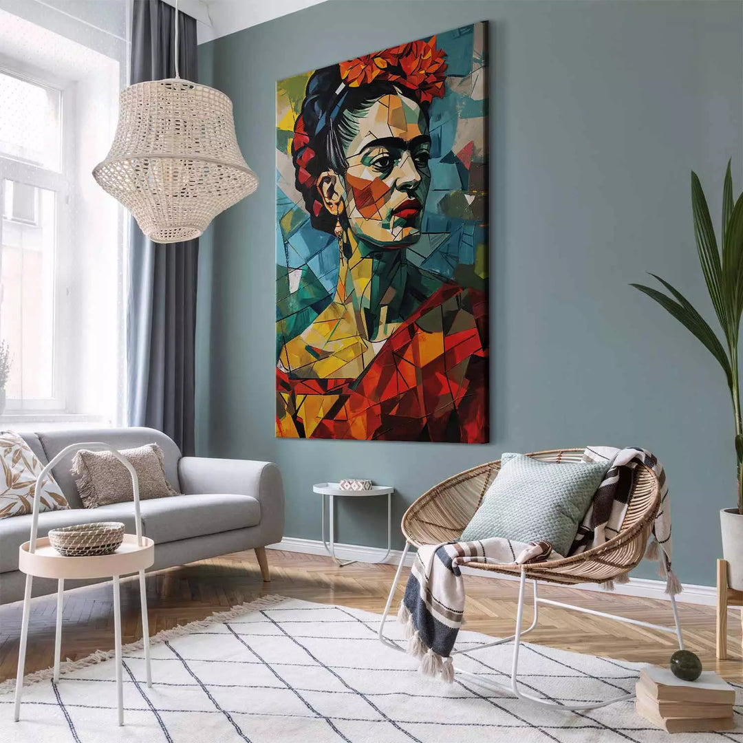 Frida Kahlo - geometrinen muotokuva kubismistyyliin, 152238, koko XXL