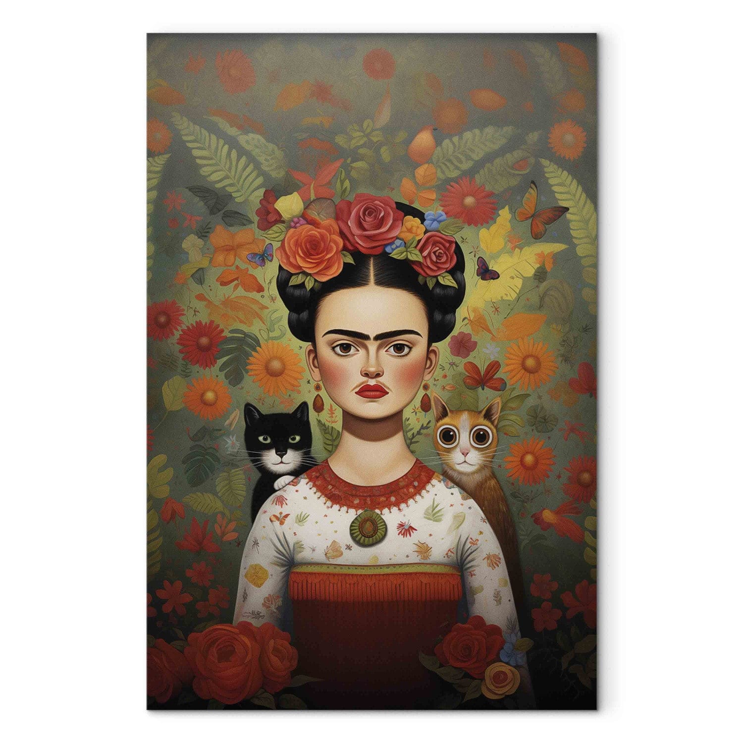 Frida Kahlo - Krāsains mākslinieces portrets ar diviem kaķiem, 152236, liels izmērs G-ART