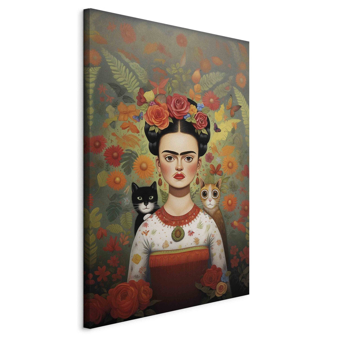 Frida Kahlo - Krāsains mākslinieces portrets ar diviem kaķiem, 152236, liels izmērs G-ART