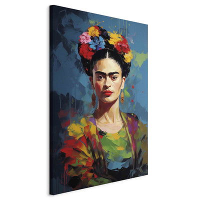Frida Kahlo - krāsains portrets ar redzamiem otas triepieniem, 152235, XXL izmērs Tapetenshop.lv