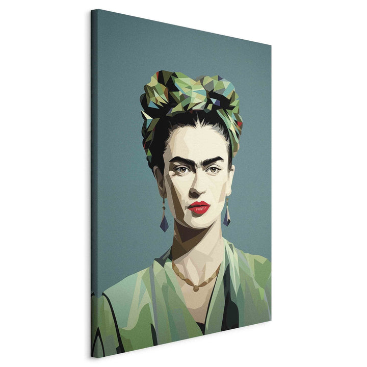 Frida Kahlo - Minimālistisks un ģeometrisks portrets uz zaļa fona, 152222, liels izmērs G-ART
