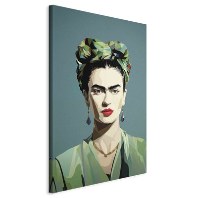 Frida Kahlo - Minimālistisks un ģeometrisks portrets uz zaļa fona, 152222, XXL izmērs Tapetenshop.lv