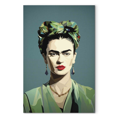 Frida Kahlo - Minimālistisks un ģeometrisks portrets uz zaļa fona, 152222, XXL izmērs Tapetenshop.lv