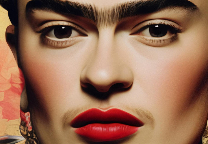 Frida Kahlo - Portrets ar rozēm un lapām uz tumši brūna fona, 152236, liels izmērs G-ART