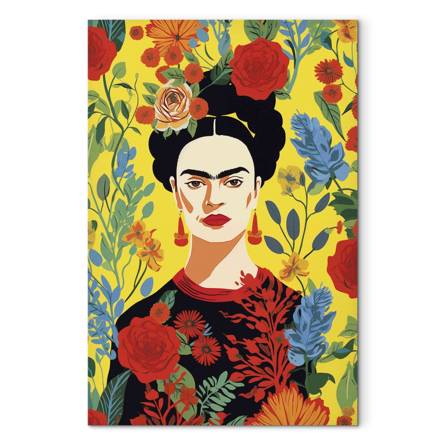 Frida Kahlo - Portrets uz dzeltena ziedu fona, 152224, liels izmērs G-ART