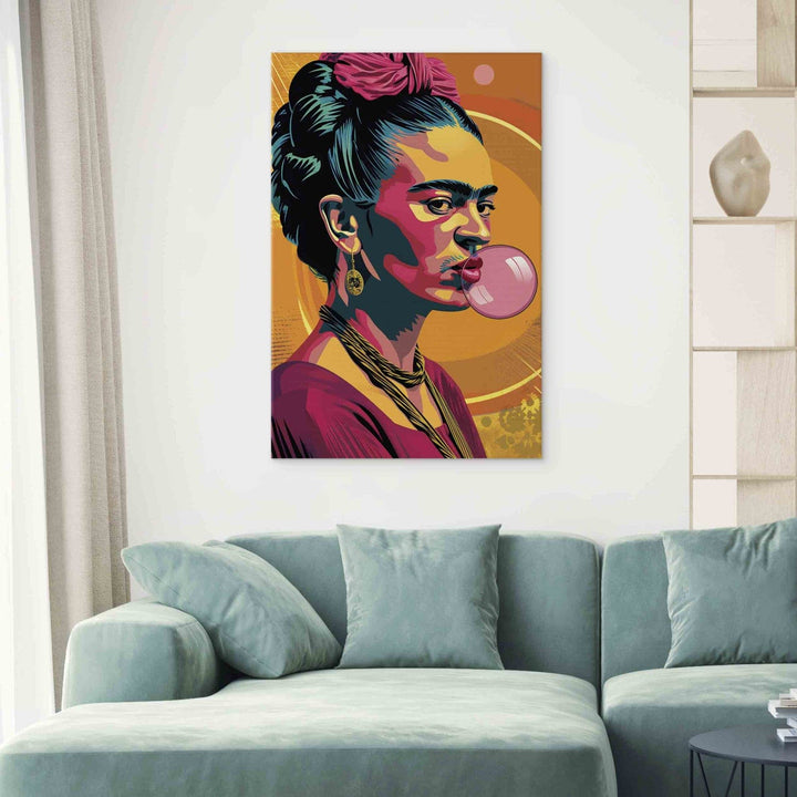 Frida Kahlo - sievietes portrets ar košļājamo gumiju popārta stilā, 152215, lielformāta G-ART