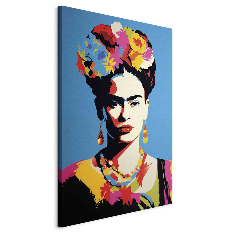 Frida Kahlo - sievietes portrets popārta stilā uz zila fona, 152234, XXL izmērs Tapetenshop.lv