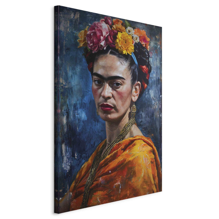 Frida Kalo - glezniecisks mākslinieces portrets uz tumši zila fona, 152223, lielformāta G-ART