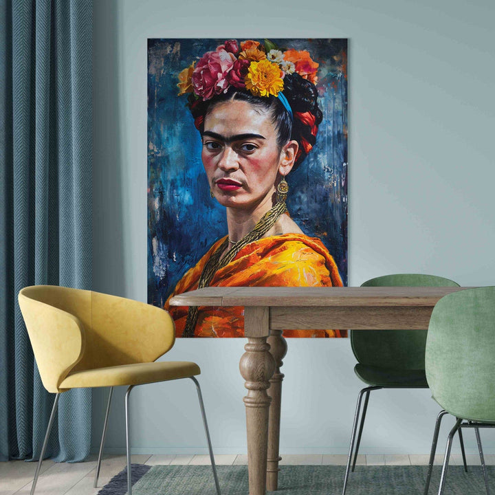 Frida Kalo - glezniecisks mākslinieces portrets uz tumši zila fona, 152223, lielformāta G-ART