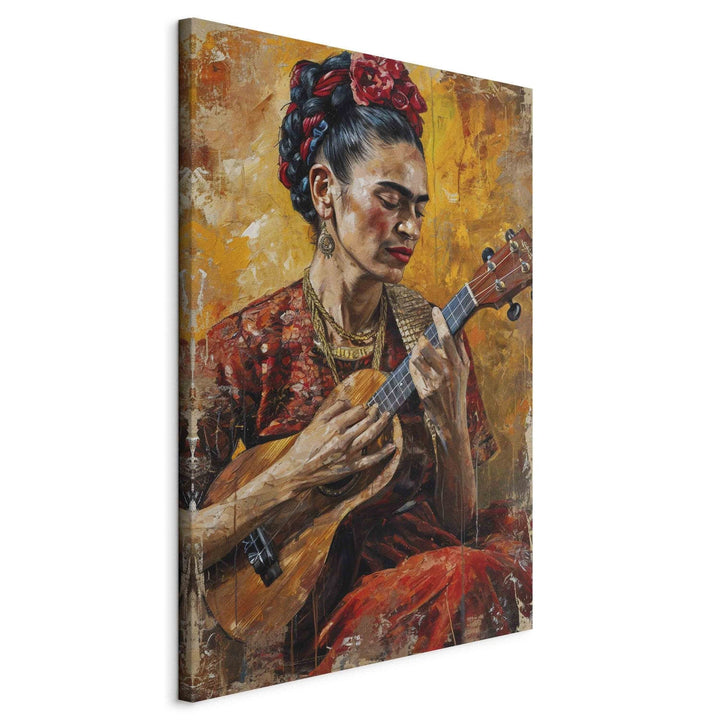 Frida Kalo - Sievietes portrets, kas spēlē uz ukuleles brūnos toņos, 152208, lielformāta G-ART