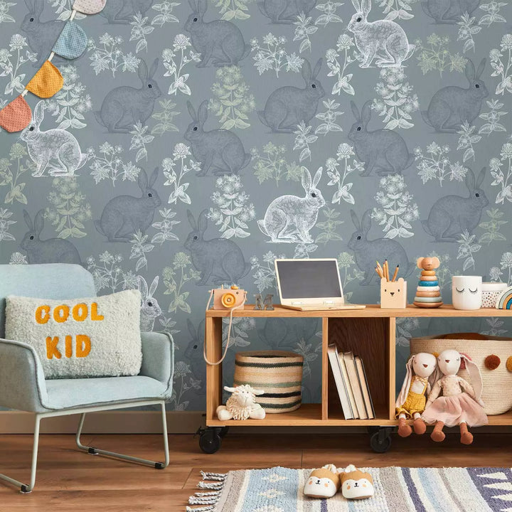 Fototapeet - Hallid ja valged jänkud lillelisel taustal, 149216