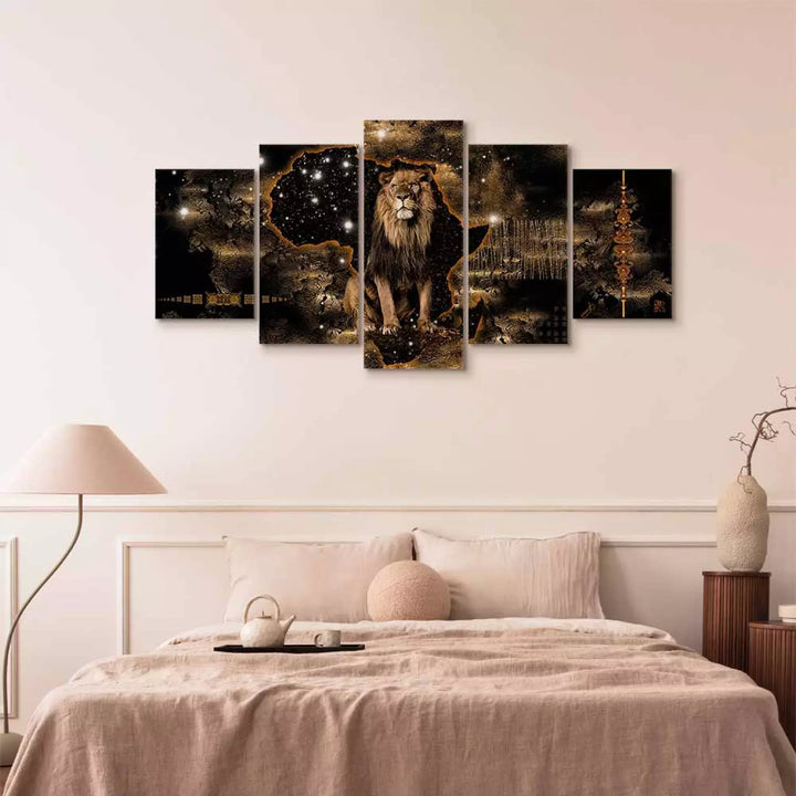 Canvas-taulut leijonan kanssa - Kultainen leijona, (x 5), 50001