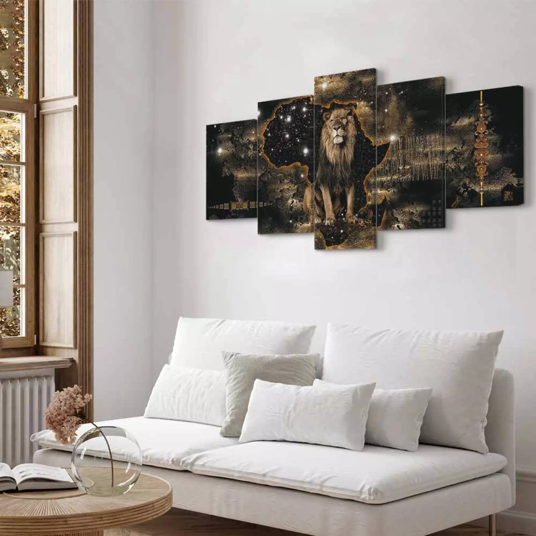 Canvas-taulut leijonan kanssa - Kultainen leijona, (x 5), 50001