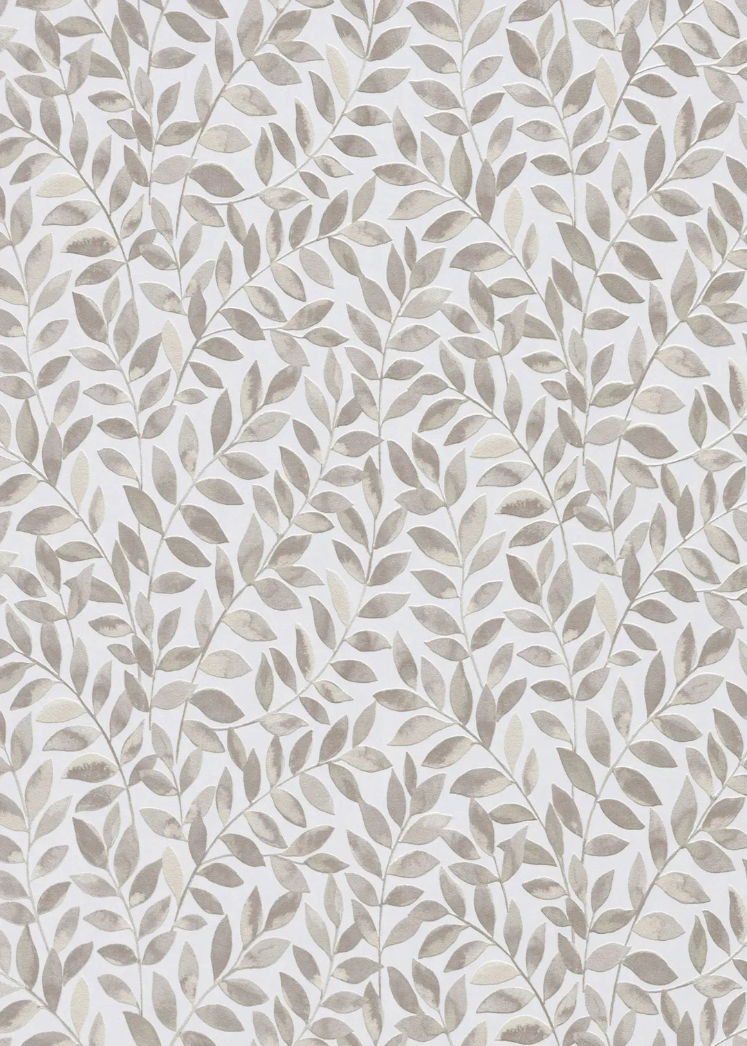 Light non-woven wallpaper with a matte surface and a grey-beige leaf motif, 3773303