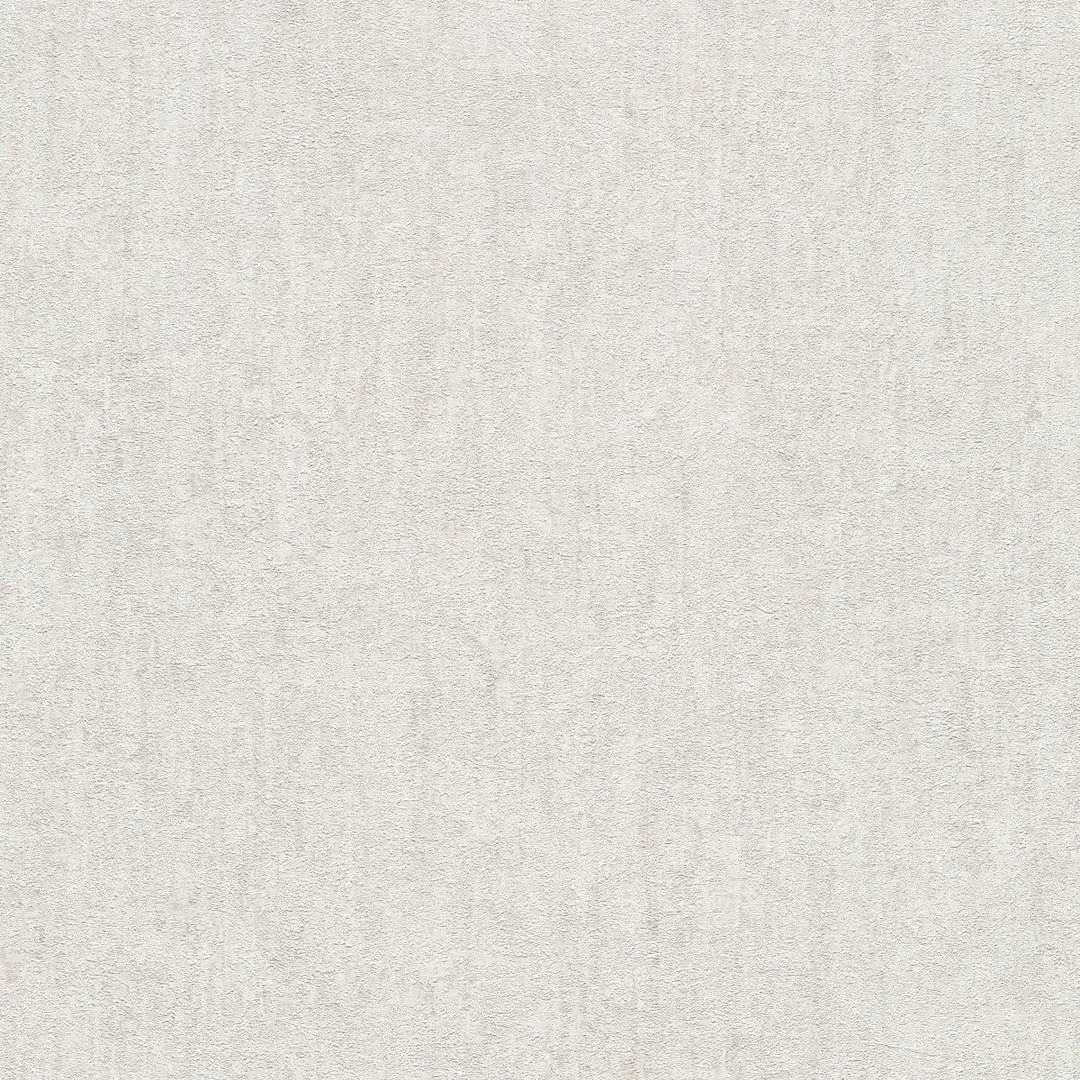 Close-up of a light gray wallpaper roll clearly showing a distinct plaster-effect relief texture for interior wall decor