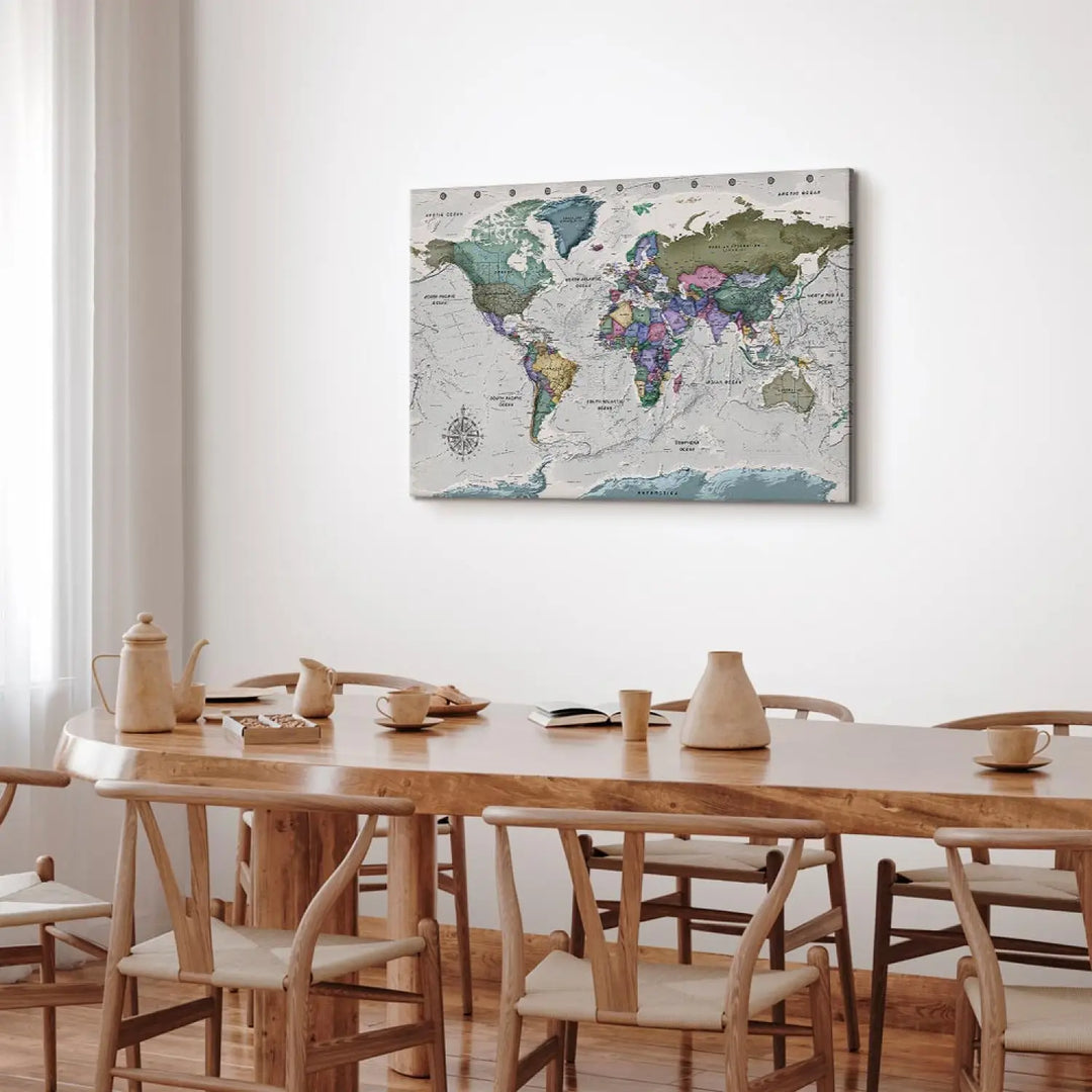 Gezna - Pasaules karte uz gaiši pelēka fona, (x 1), 107201 ART XL