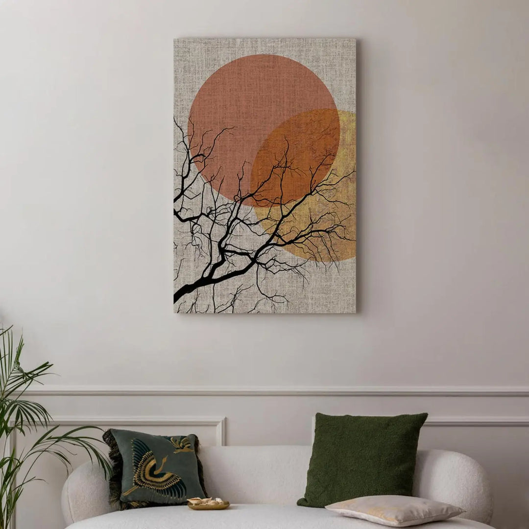 Glezna japāņu stilā - Dubultmēness (x 1) - pelēka, oranža ART XL