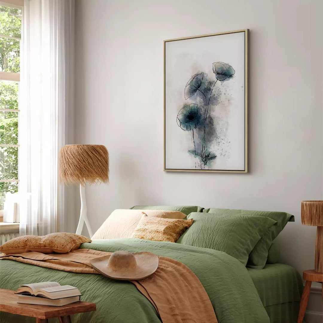 Glezna koka rāmī (dabīgā krāsā) - abstraktas zilas magones ART XL