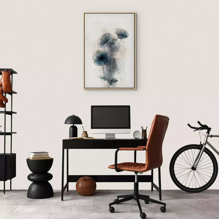 Glezna koka rāmī (dabīgā krāsā) - abstraktas zilas magones ART XL