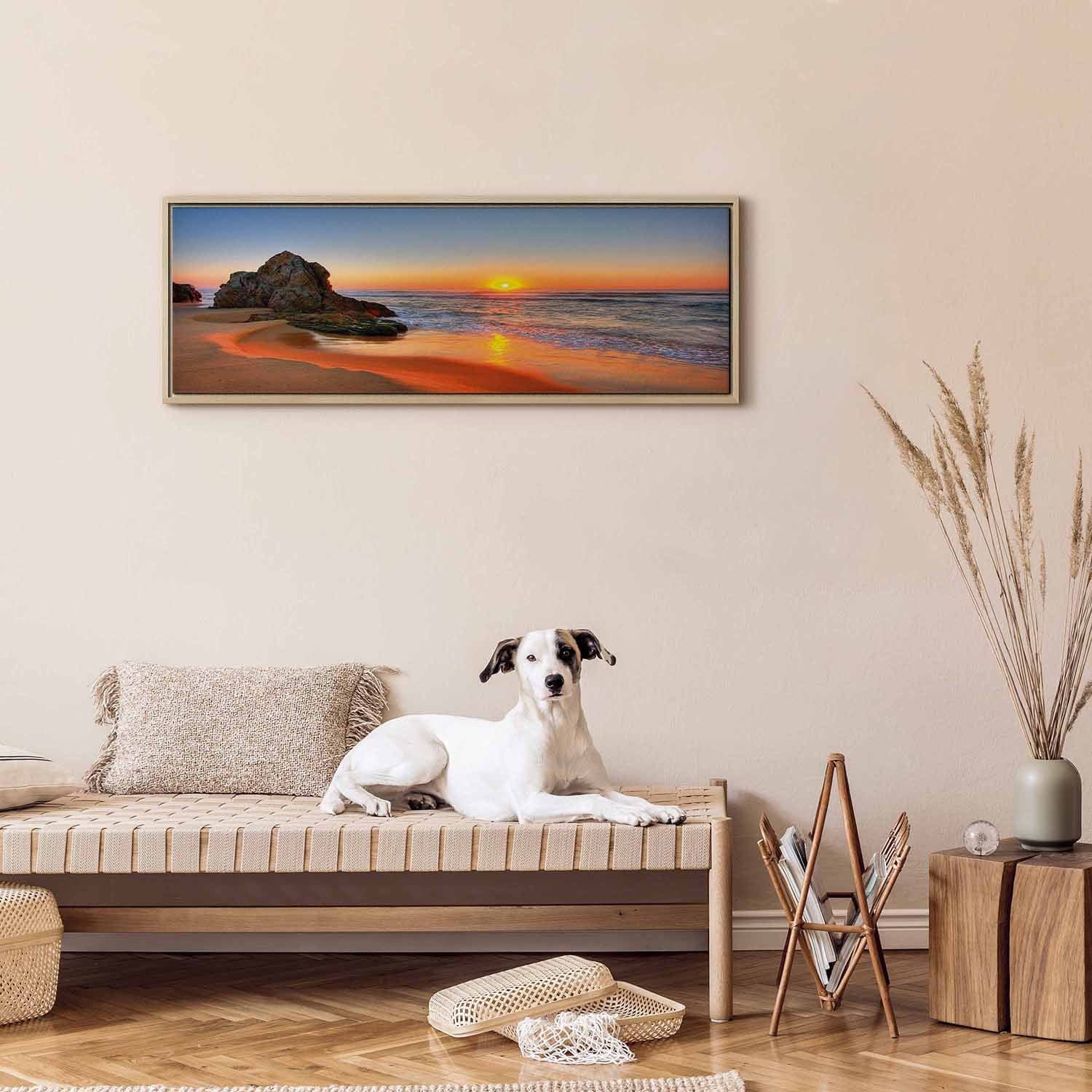 Glezna koka rāmī - Skaists saullēkts jūrā - Jauna diena G ART