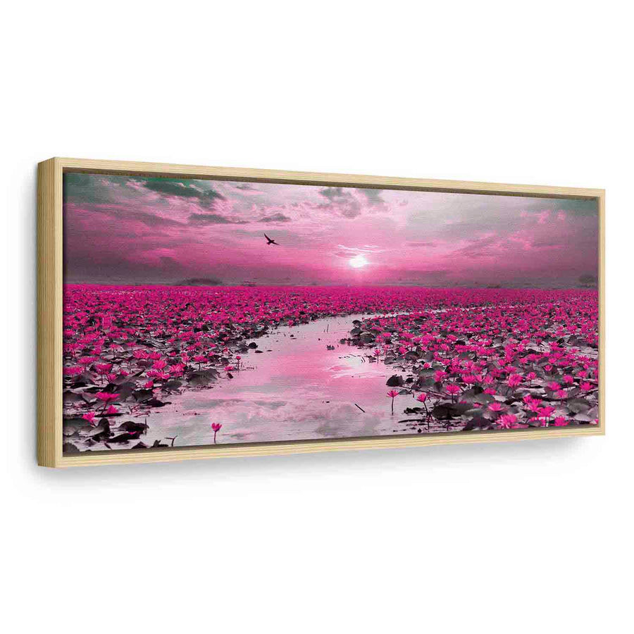 Glezna koka rāmī viesistabai - Lilijas un saulriets - veikals kur nopirkt gleznas G ART
