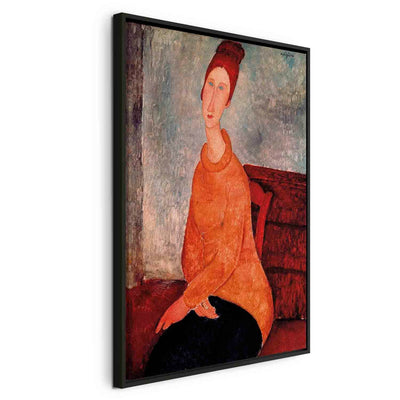 Картина в черной деревянной раме - Жанна Эбютерн в желтом свитере G ART